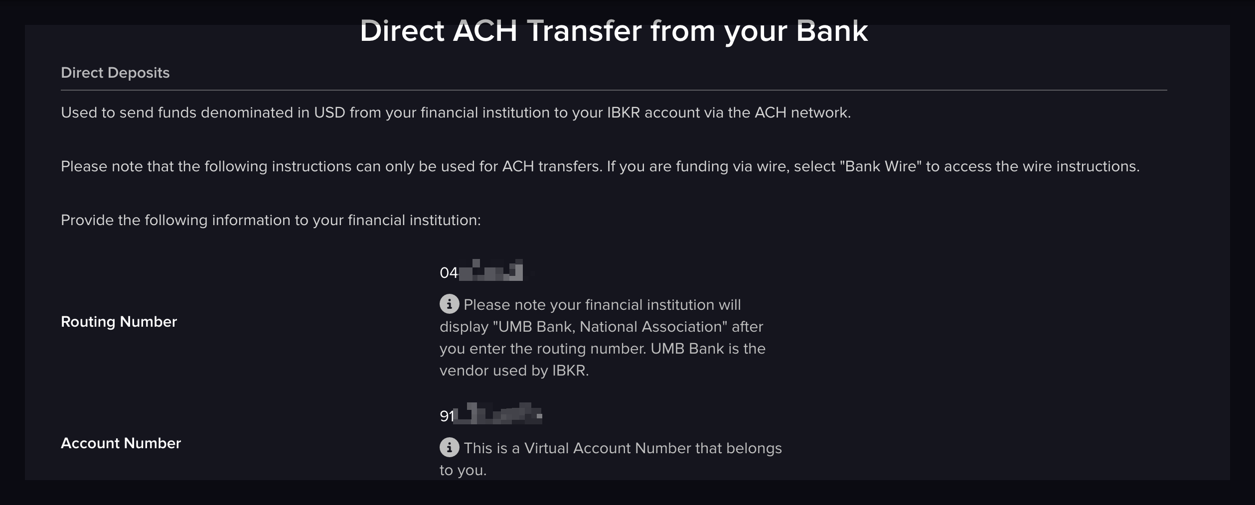 IBKR deposit screen – choose ACH Direct